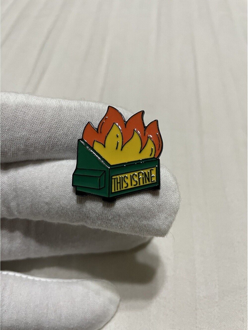 Dumpster fire enamel this is fine pin brooch anime cartoon cute funny